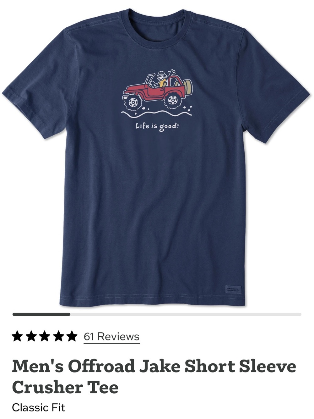 Life is Good Men's Offroad Jake Short Sleeve Crusher Tee - Navy medium